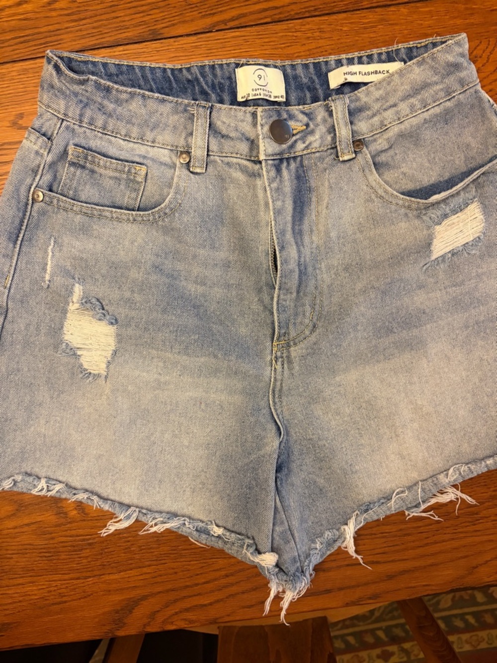 Cotton On Light Blue Distressed High-Rise Denim Shorts